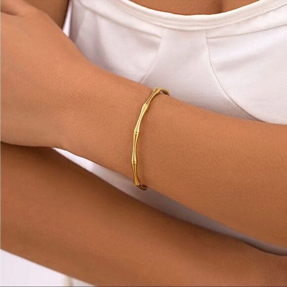 #48 New Bamboo Gold Open Cuff Bracelet - Picture 1 of 6